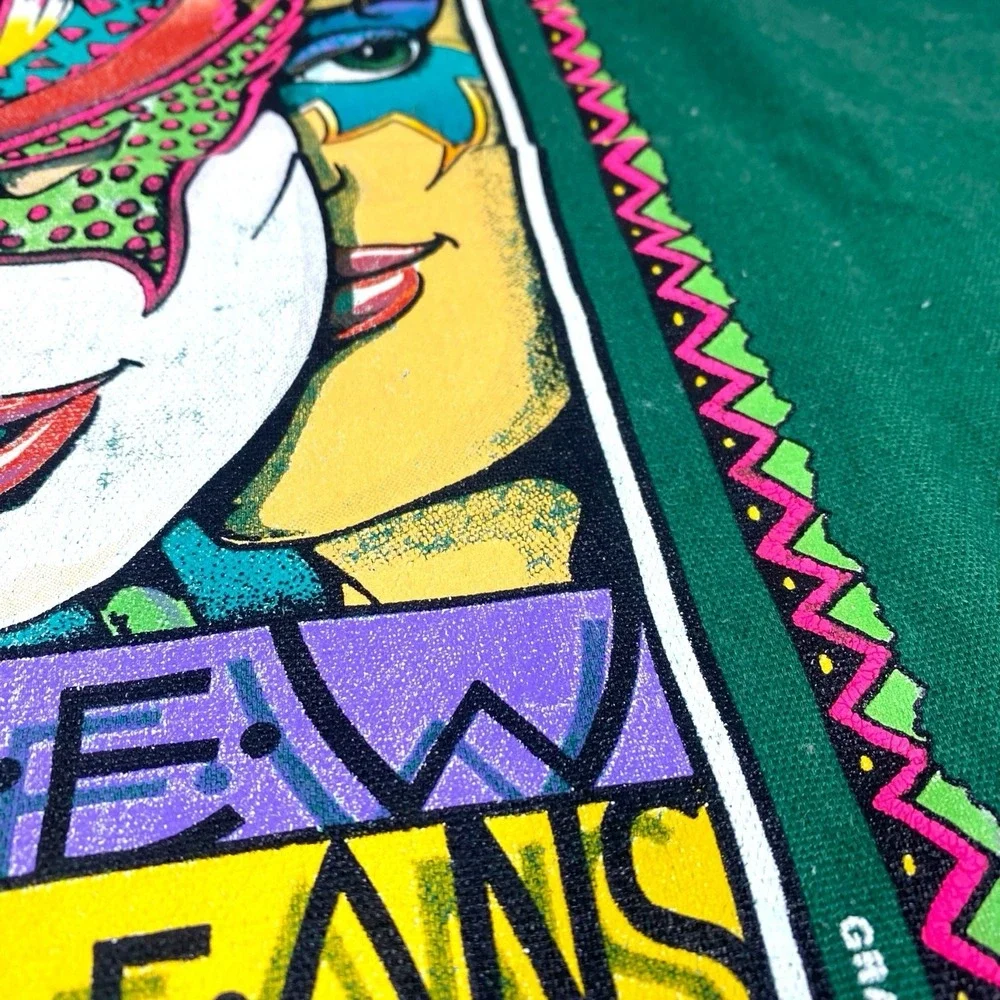 Vintage 1990 New Orleans French Quarter Mardi Gras Apron Mask‎ Green Souvenir